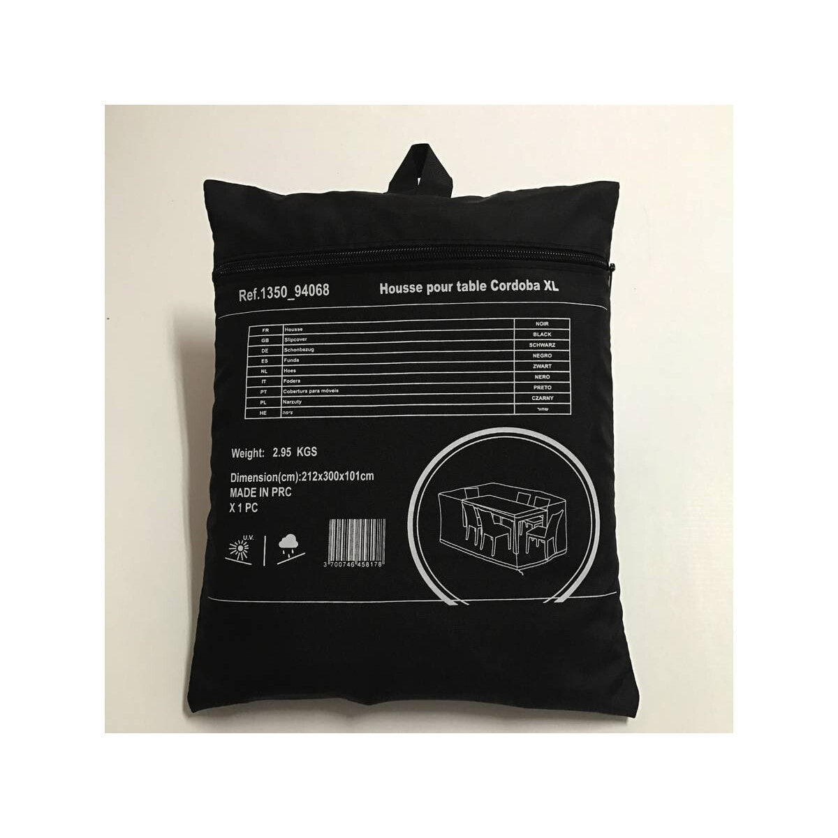 Housse de protection pour salon de jardin repas - 300 x 212 x 101 cm - Noir