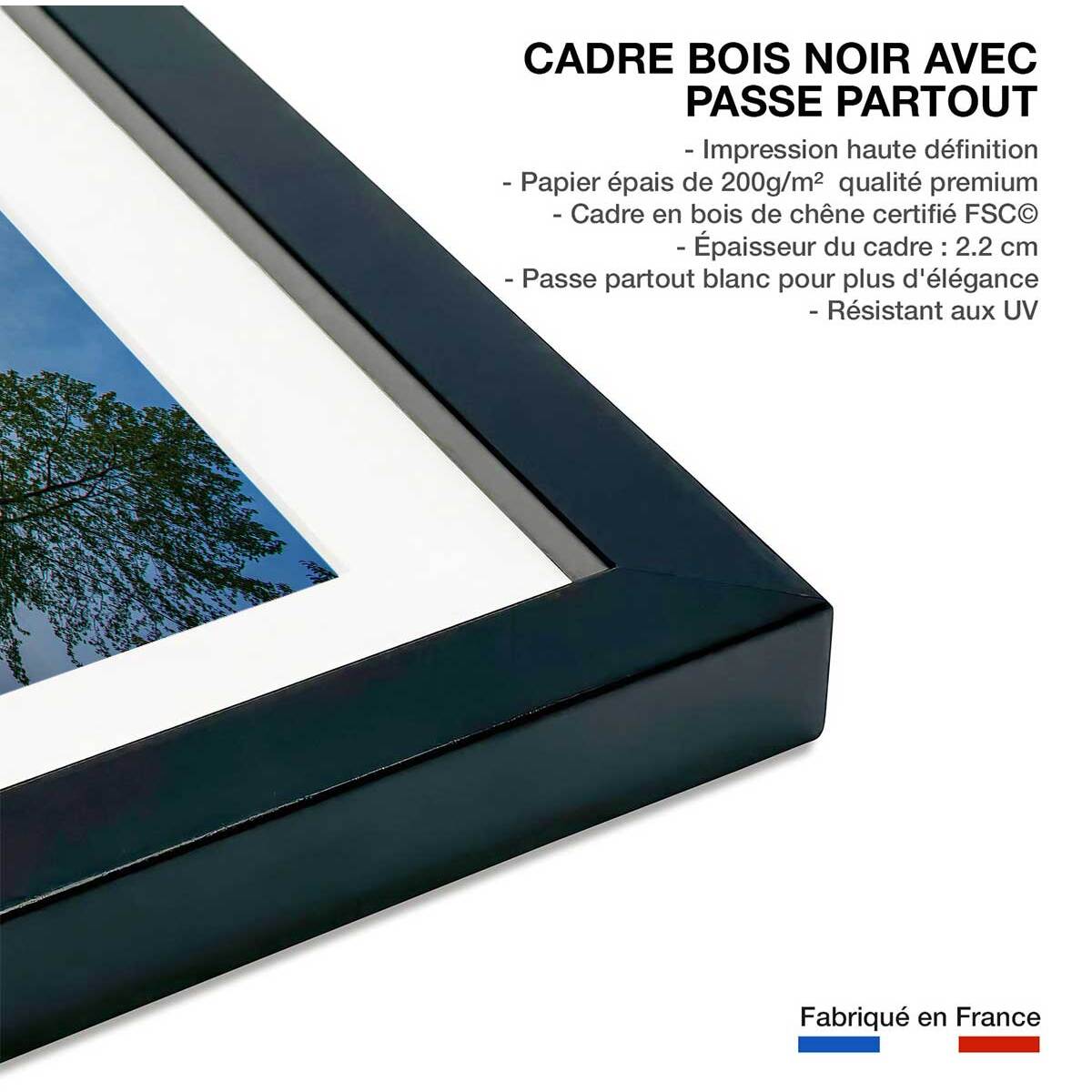 Affiche Reflet du Mont fuji Affiche + cadre en bois - Noir