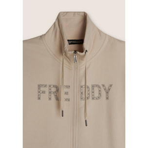 Tuta con logo frontale perlato e collo alto