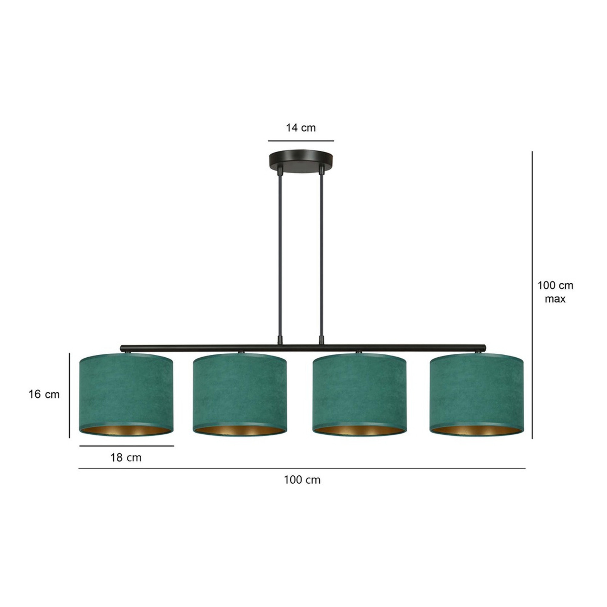 Lampada a sospensione HILDE in acciaio nero e velluto verde