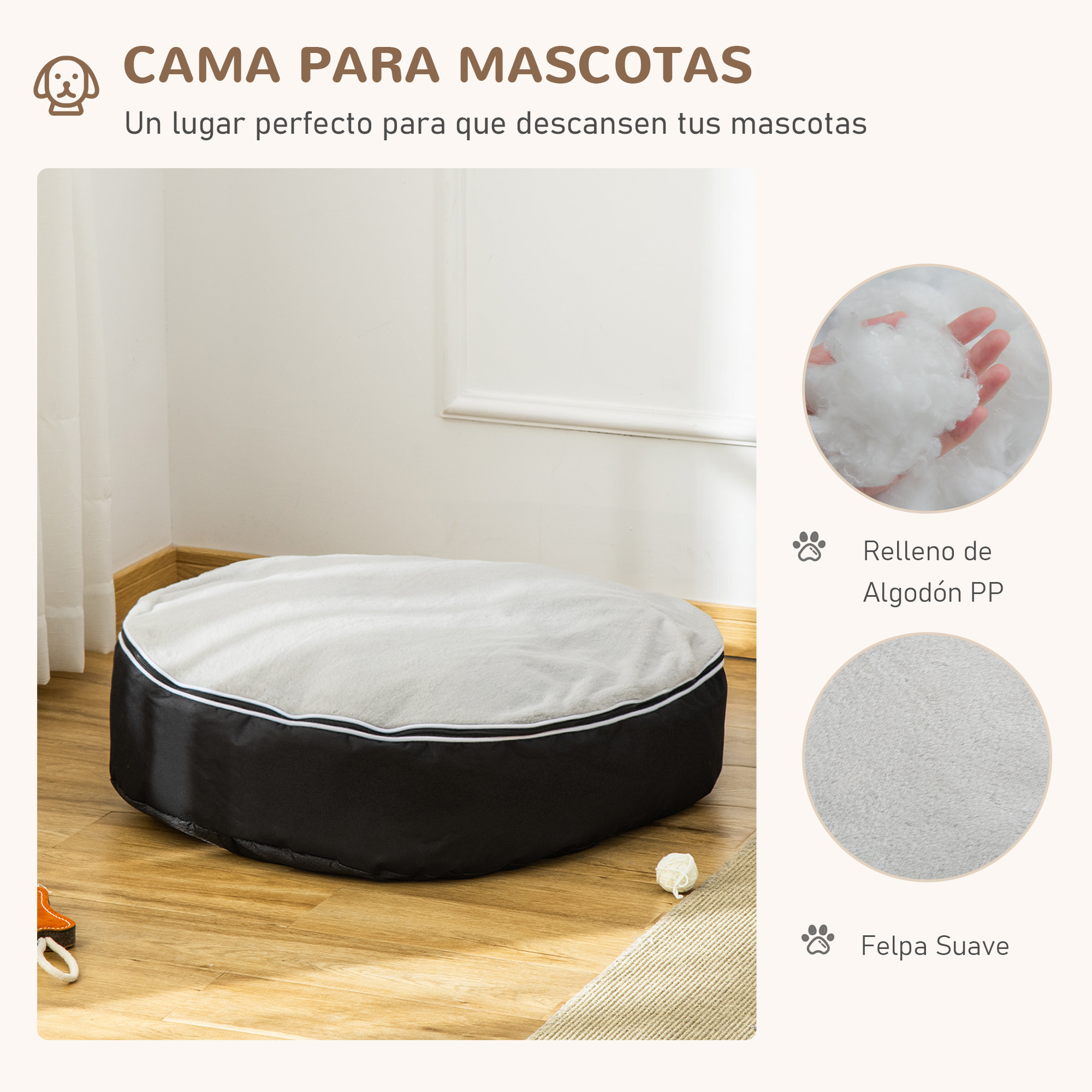 Cama para Perros Lavable con Funda Desenfundable Tela Oxford y Felpa 80x72x18 cm