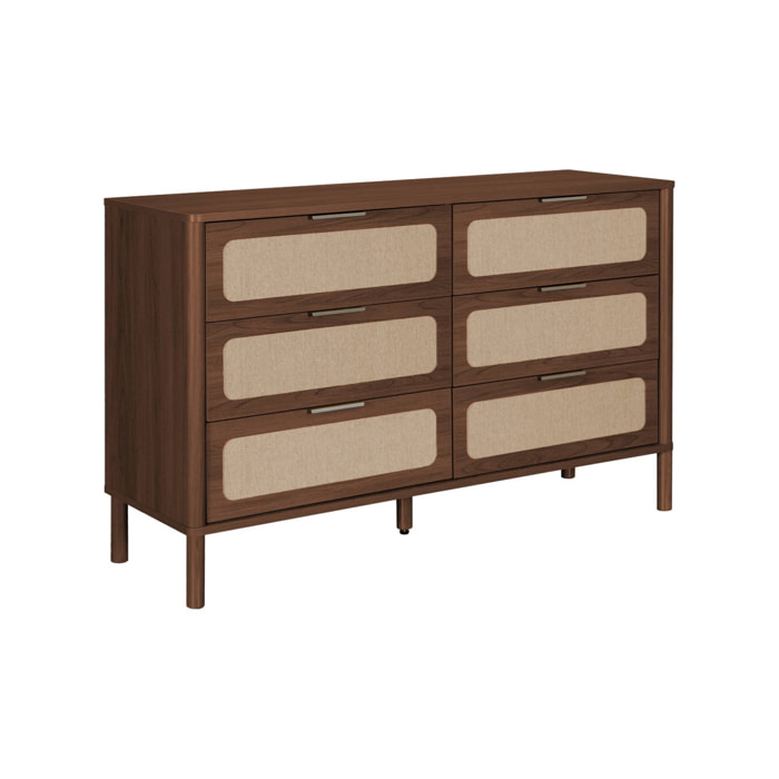 Commode vintage décor bois et cannage 6 tiroirs ETTA
