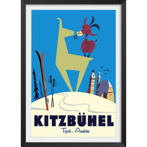 Poster de bisous de kitzbuhl Affiche + cadre en bois - Noir