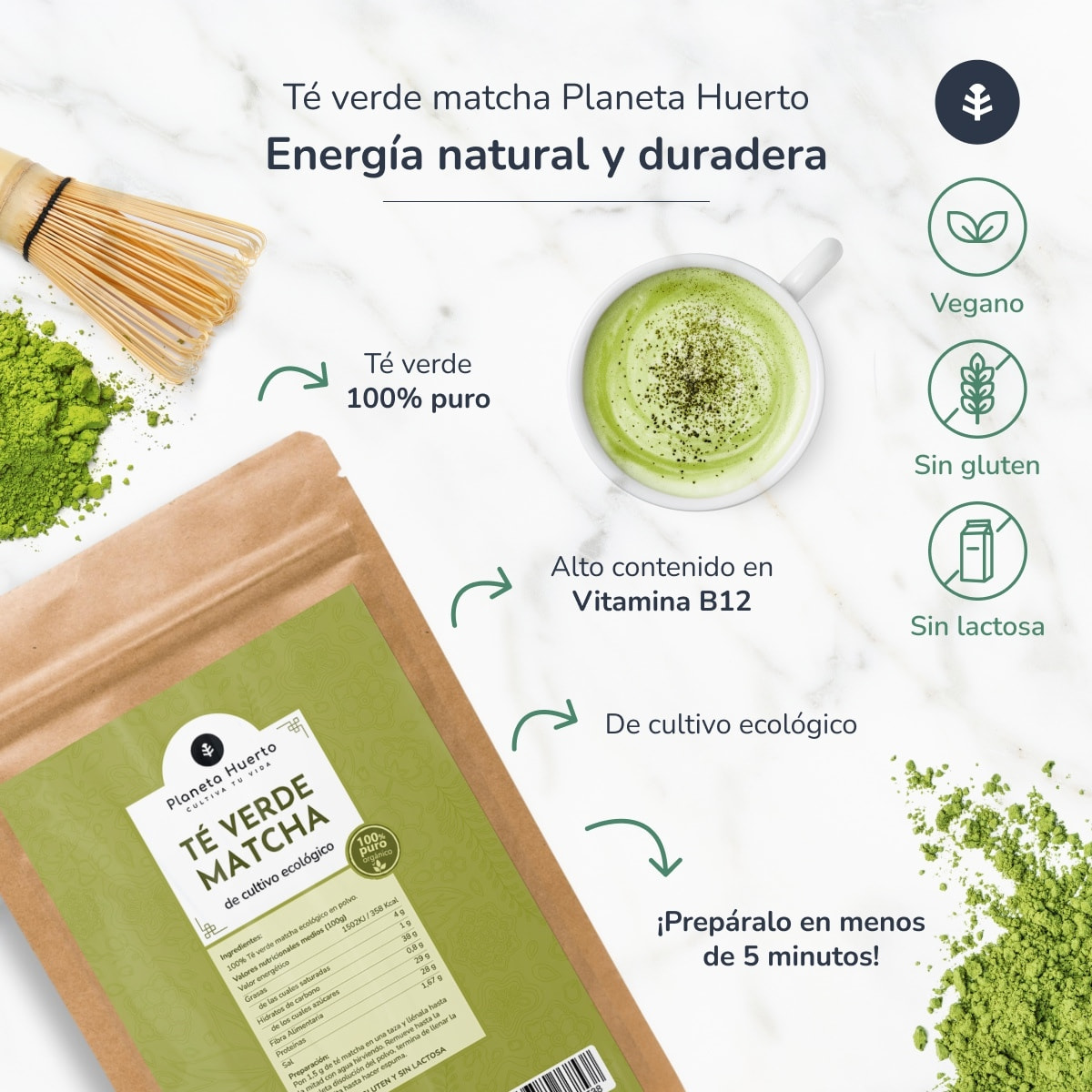 Pack 6xTé Matcha en polvo ECO Planeta Huerto 70 g