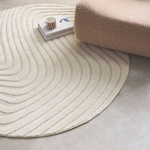 Tapis rond intérieur motifs ondulations en relief créme CHUCK
