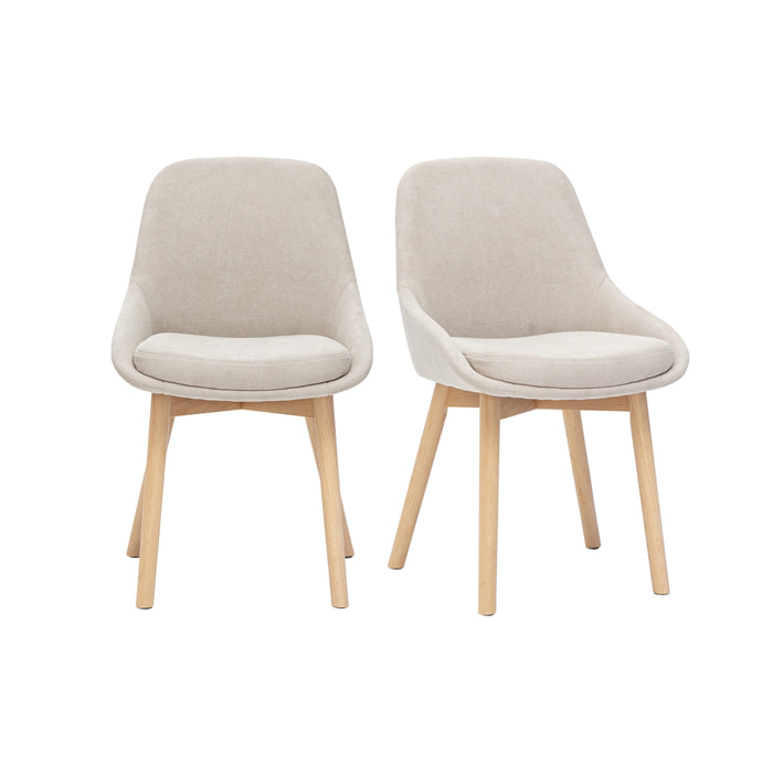 Chaises scandinaves en tissu effet velours beige et bois clair massif (lot de 2) HOLO