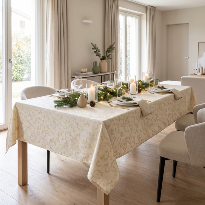Tovaglia jacquard lurex in poliestere - PANNA/ORO