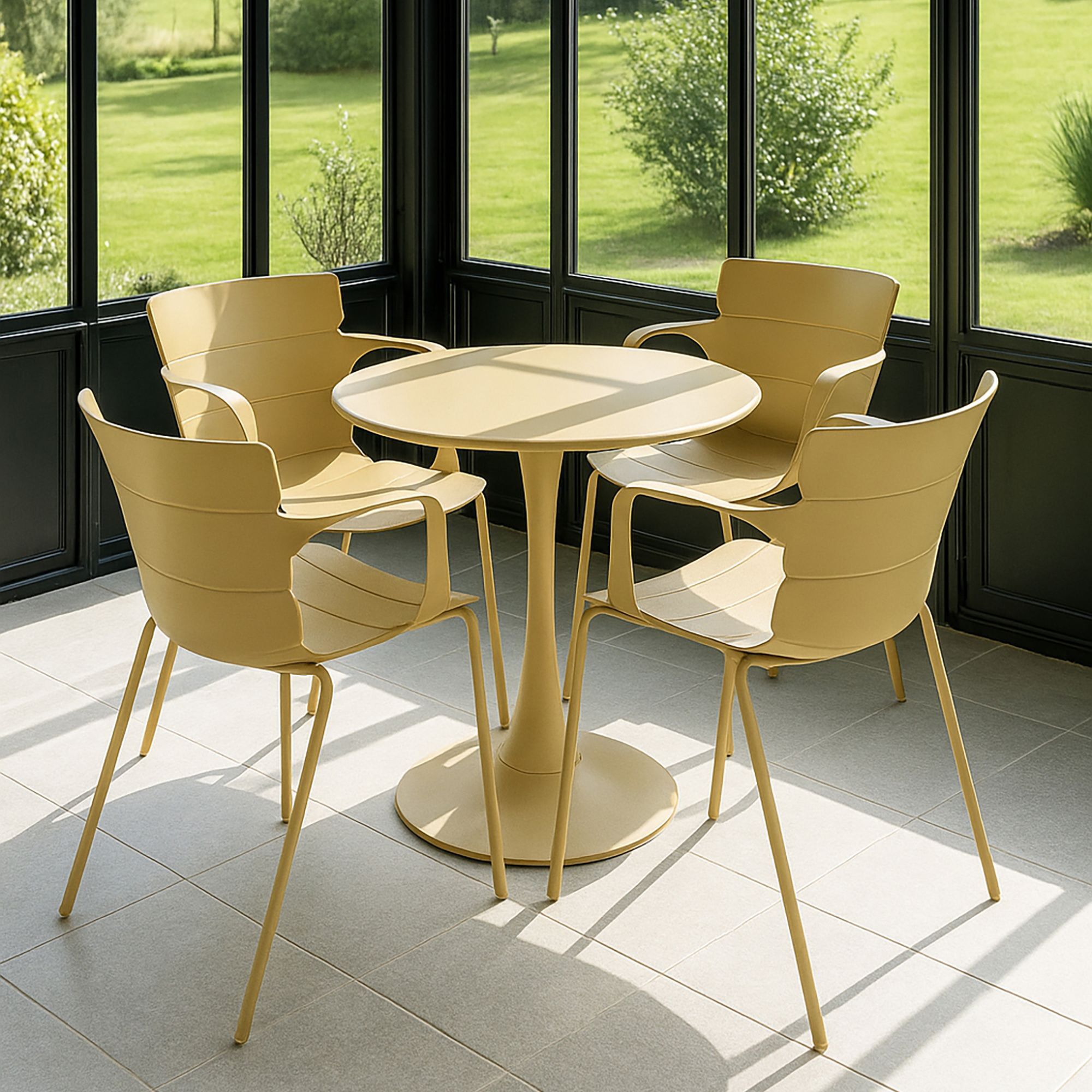 Lot de 4 fauteuils de table ocre en polypropylène et métal MONTAUK