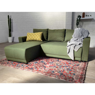 Pilea - canapé d'angle réversible 4 places - convertible avec coffre - en tissu - Vert sauge