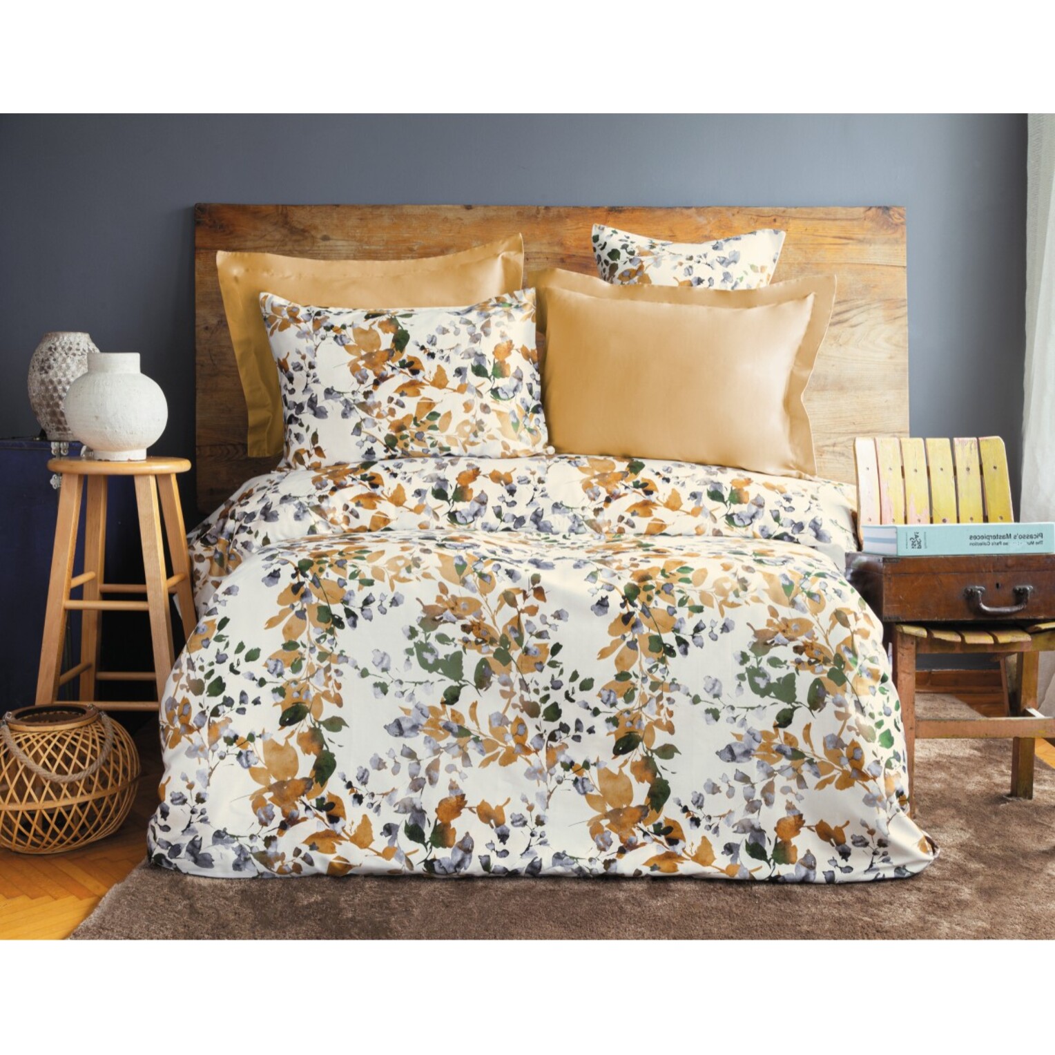 Parure housse de couette 240x220 cm et 2 taies d'oreiller 63x63cm satin de coton imprimé