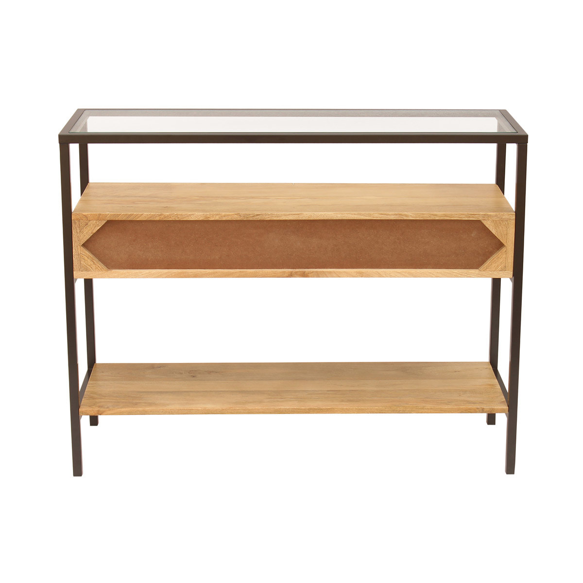 Console en bois manguier massif et plateau en verre 2 tiroirs L100 cm SITA