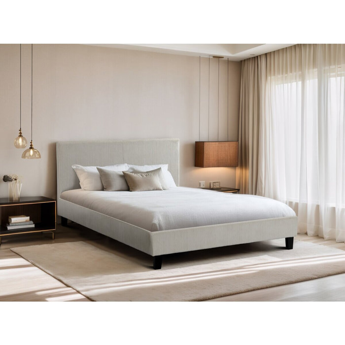 Lit double en velours côtelé "Ambre" - 140 x 190 - Beige