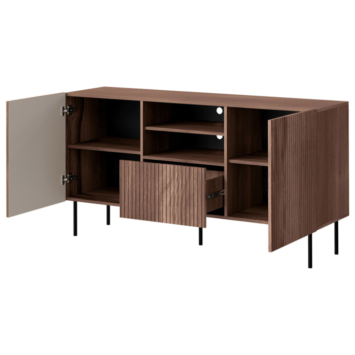 Franco - buffet bas - effet bois - 2 portes, 2 niches et 1 tiroirs - 150 cm - Bois / Noir