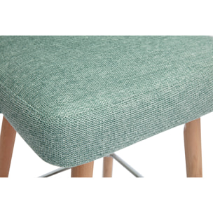 Tabourets de bar scandinaves pivotants 360° en tissu effet velours texturé vert céladon et bois hêtre massif H65 cm (lot de 2) HASTA