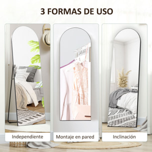 Espejo de Pie Cuerpo Entero Arqueado, 150x50 cm, Espejo de Cuerpo Entero, Independiente, Apoyado y de Pared, Sin Marco, para Dormitorio, Salón, Negro