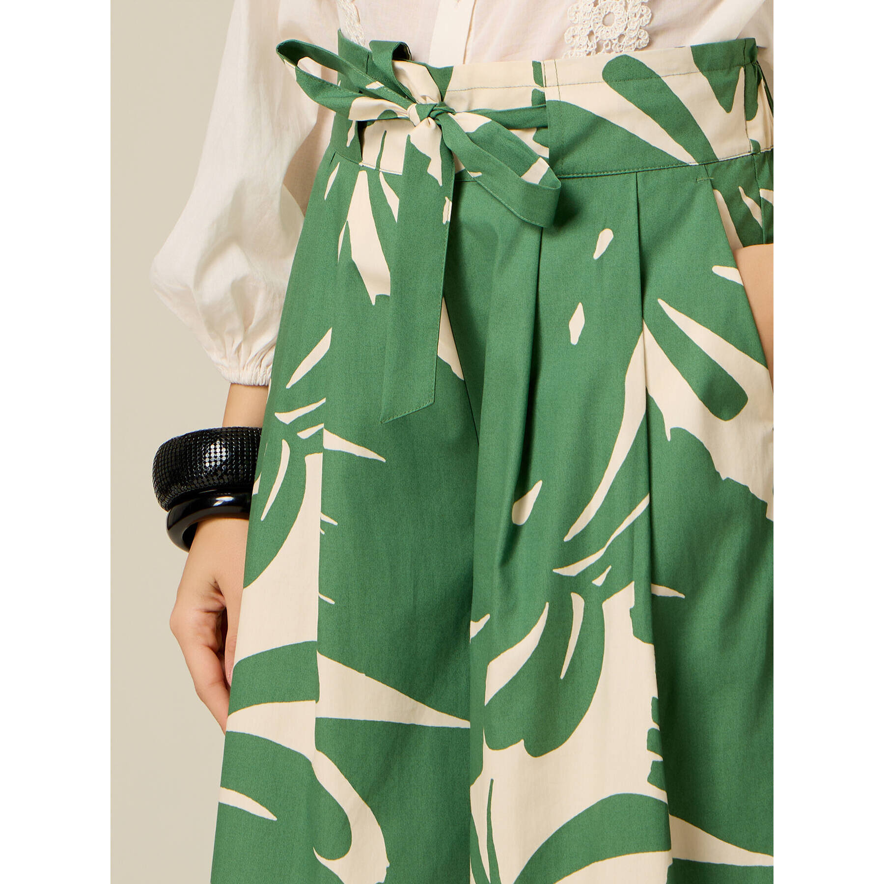 Oltre - Falda pantalón en popelín estampado - Verde