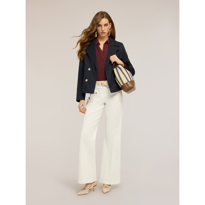 Motivi - Trench corto doppiopetto in taffetà - Blu