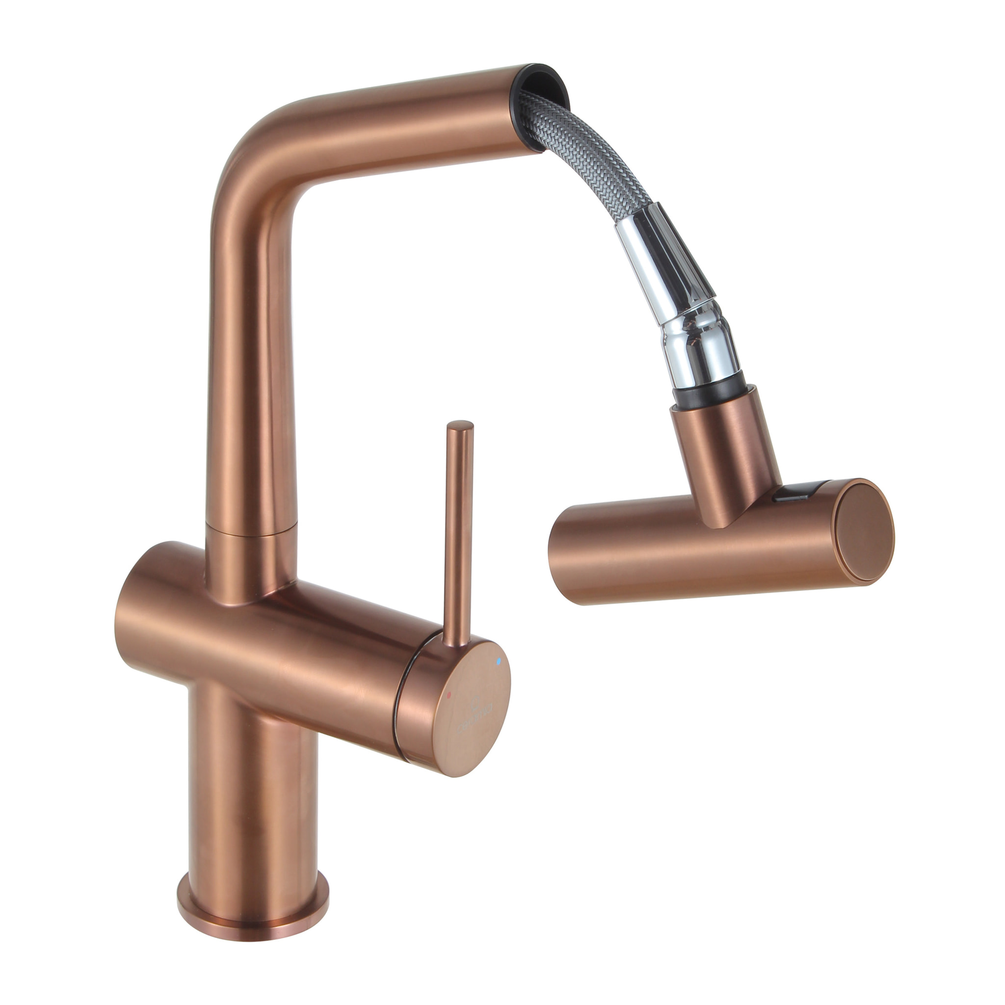 Timeless mitigeur d'évier à levier en acier inoxydable avec douchette extractible, monotrou, or Cuivre brossé (TMLKF185BCP)