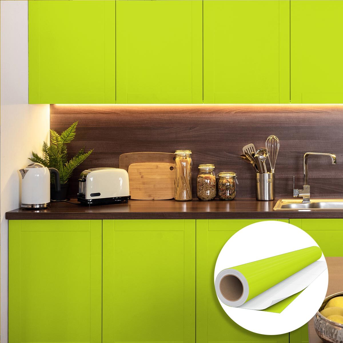 Rouleau adhésif décoratif Vinyle au Mètre - Vert pastel - Sticker Lavable Imperméable Mur Cuisine Meubles