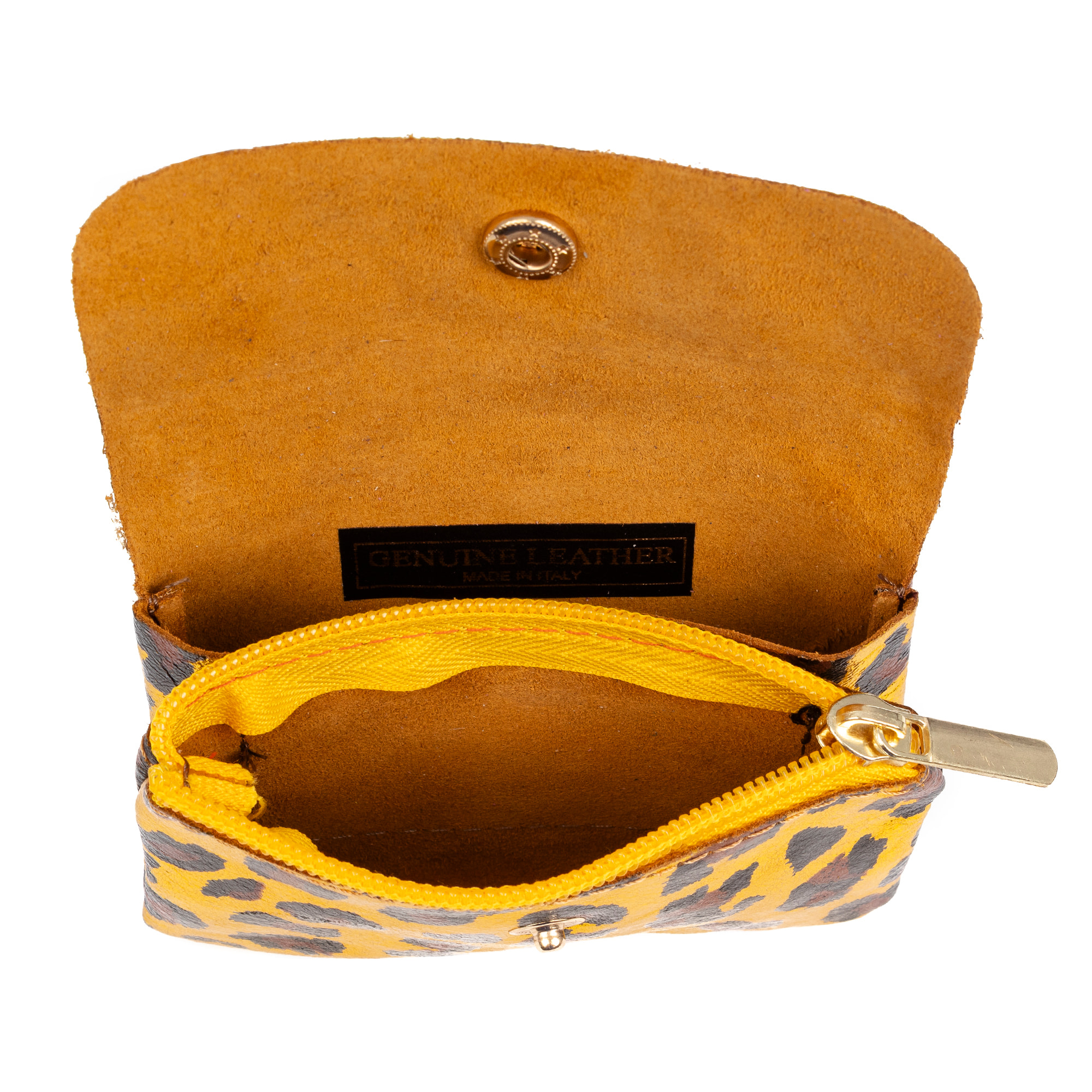 Alpignano monedero mujer. Piel auténtica Gamuza, diseño animal print leopardo, lacada brillante.