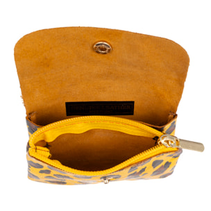 Alpignano monedero mujer. Piel auténtica Gamuza, diseño animal print leopardo, lacada brillante.