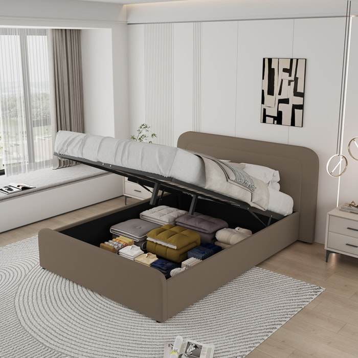 Lit avec coffre de rangement 160x200cm en velours marron SEDONA