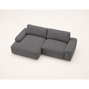 Tama - Canapé d'angle gauche 4 places convertible avec coffre en tissu - Gris
