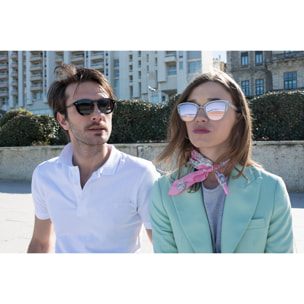 Gafas de sol PALO ALTO SEATTLE - Blanco transparente esmerilado y metal plateado brillante / Plana de pc ahumada con revo rosa real