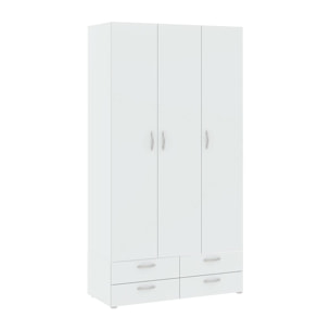 Guardaroba 3 ante Randazzo, Mobile camera da letto, Cabina armadio portabiti, Armadio appendiabiti, 111x52 h214 cm, Bianco