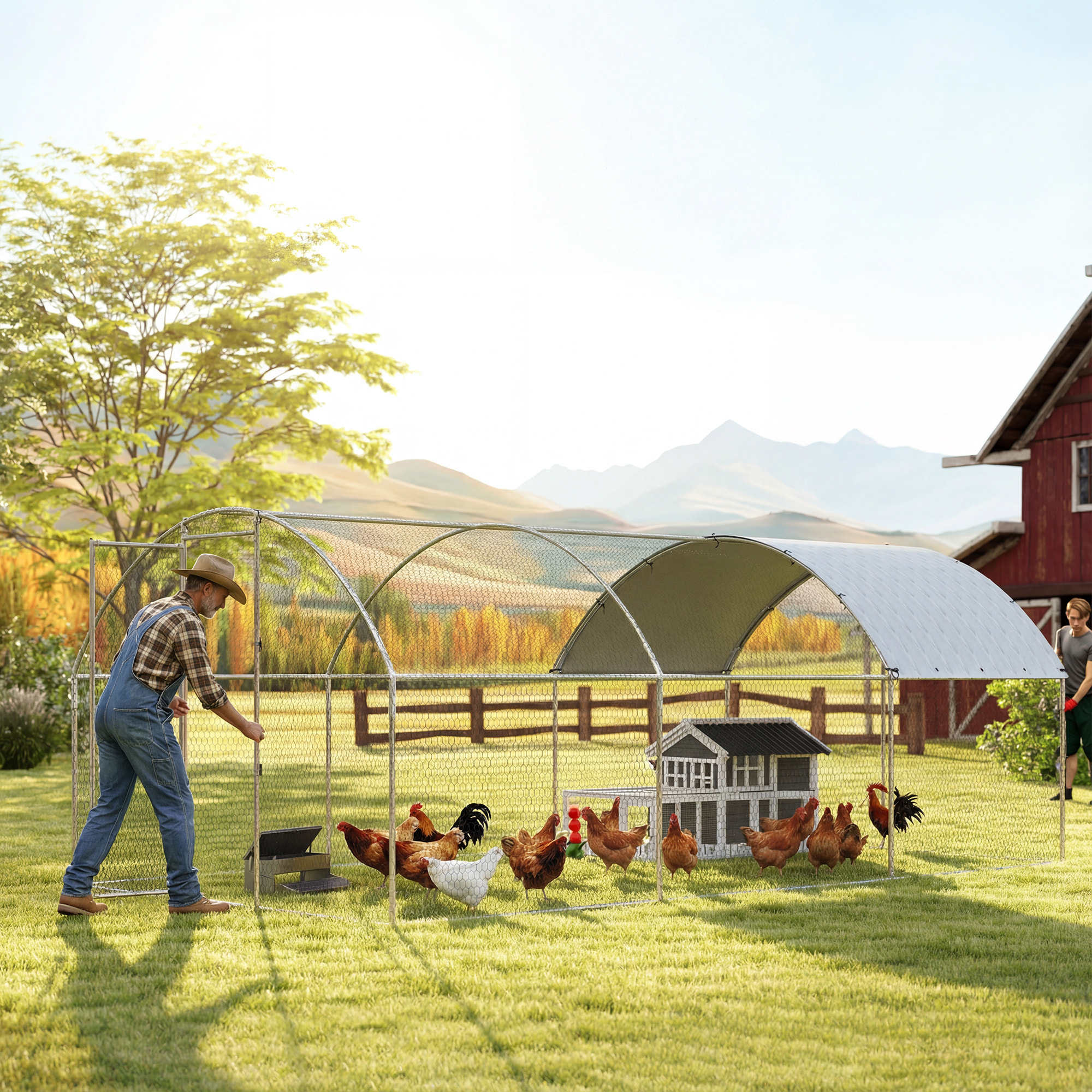 Gallinero para Exterior Grande, 2,8x5,1x1,9 m, 14,2 m², Gallinero de Acero Galvanizado con Cubierta de Tela Oxford, Anti-UV e Impermeable, Puerta y Pestillos, Jaula para 15-24 Gallinas, Plata
