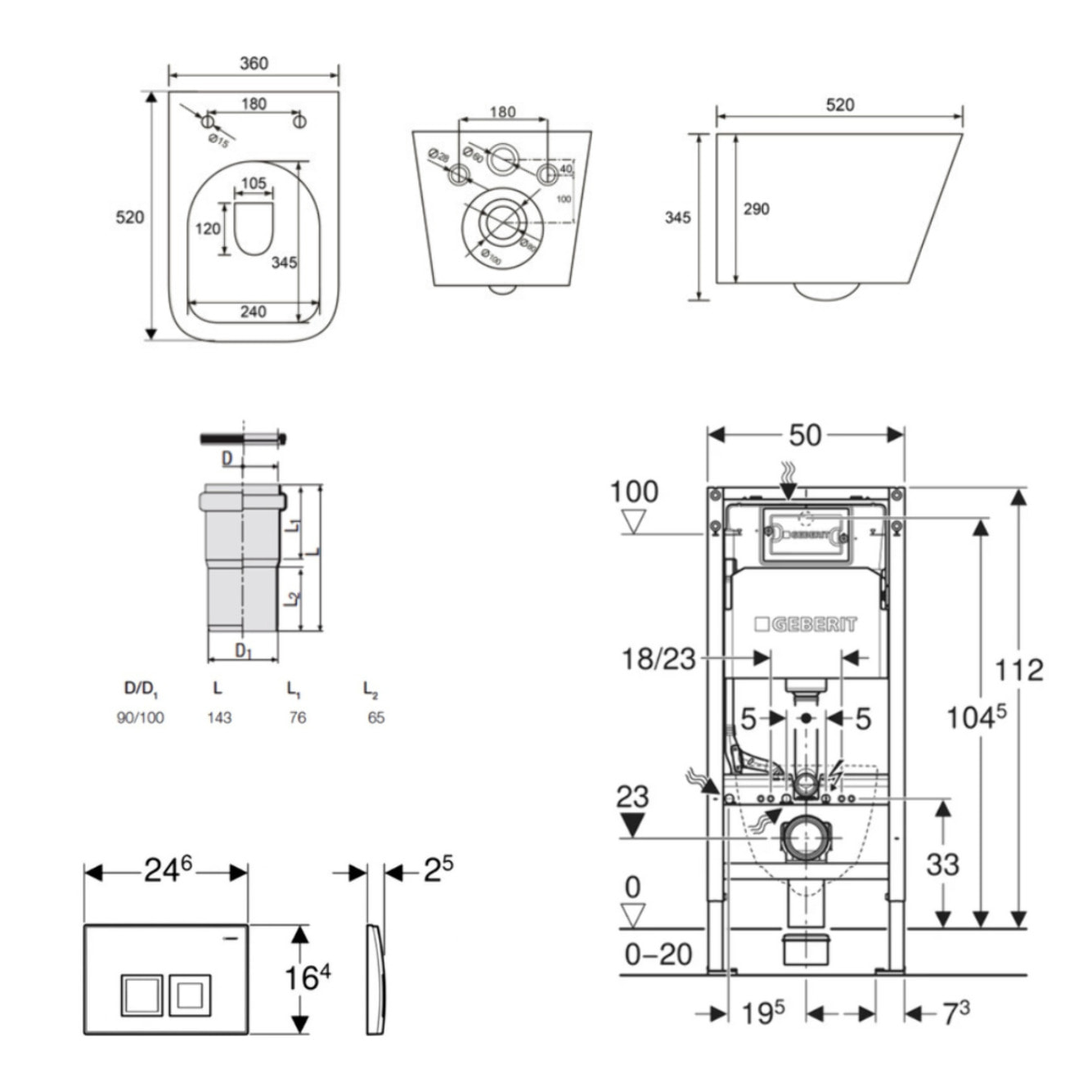 Duofix pack WC bâti + WC suspendu sans bride Swiss Aqua Technologies avec abattant SoftClose + plaque (GEBSTINFWR02MAN-FR)