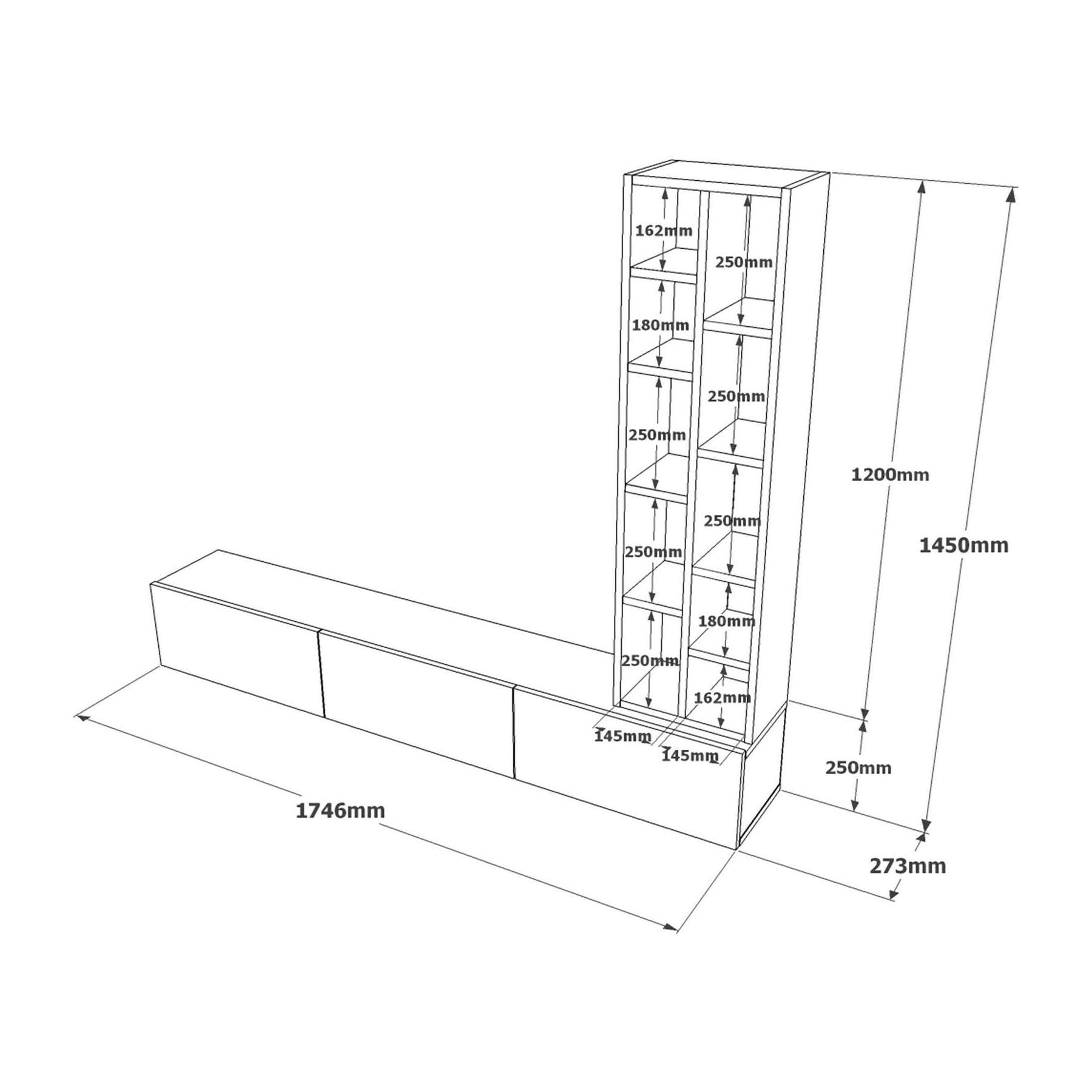 Mobile porta TV Dnegrett, Credenza da soggiorno, Armadio basso per TV, Base parete attrezzata, 175x27h25 cm, Quercia e Bianco