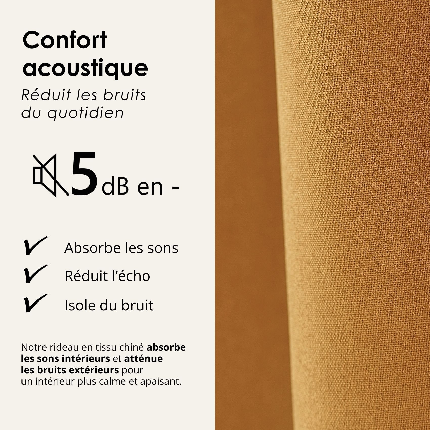 Rideau 100% occultant thermique phonique chiné - Jaune Ocre