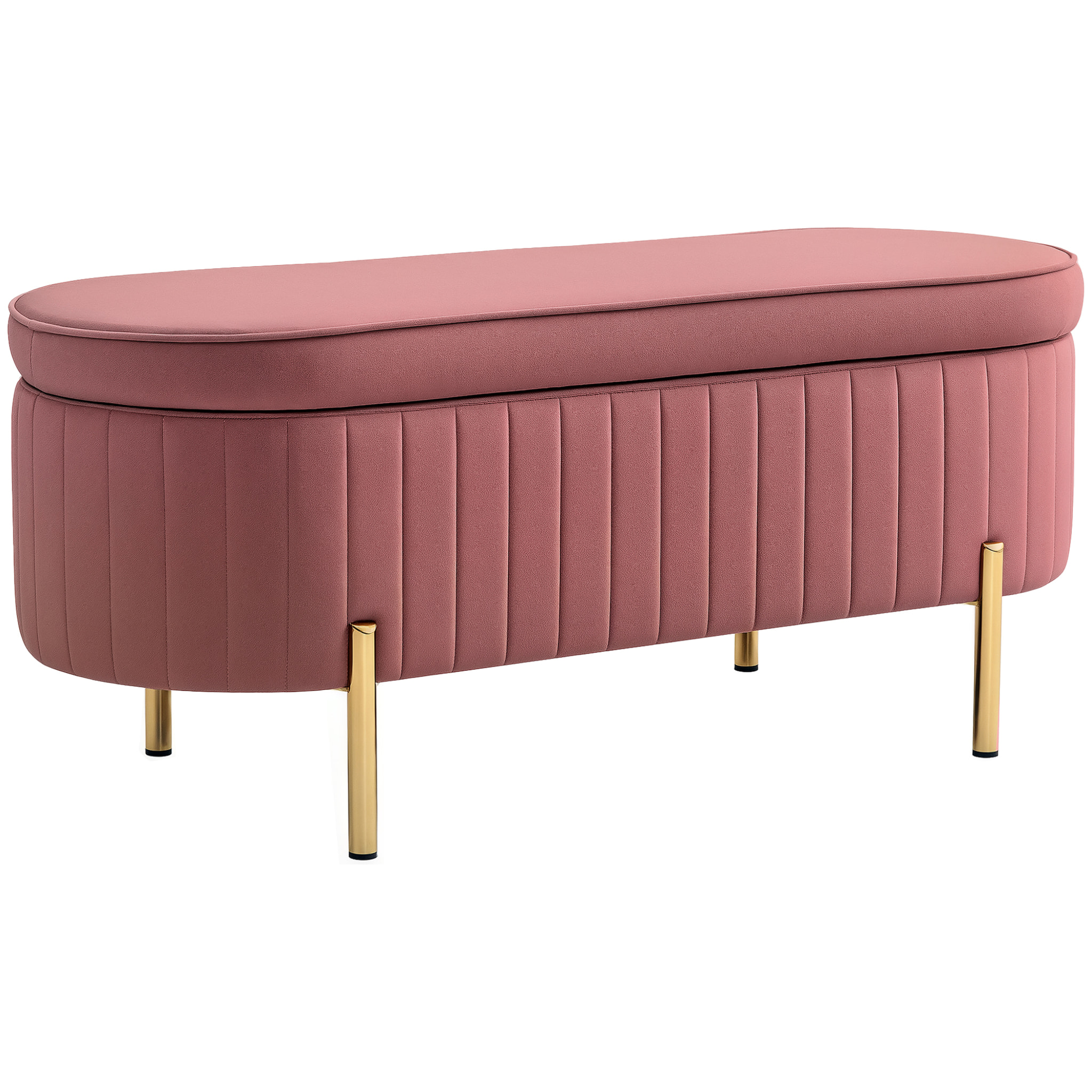 Banco Pie de Cama Tapizado en Terciopelo Puff Almacenaje con Espacio de Almacenaje y Patas Doradas Banqueta para Dormitorio Entrada 108x44x43,5 cm Rosa