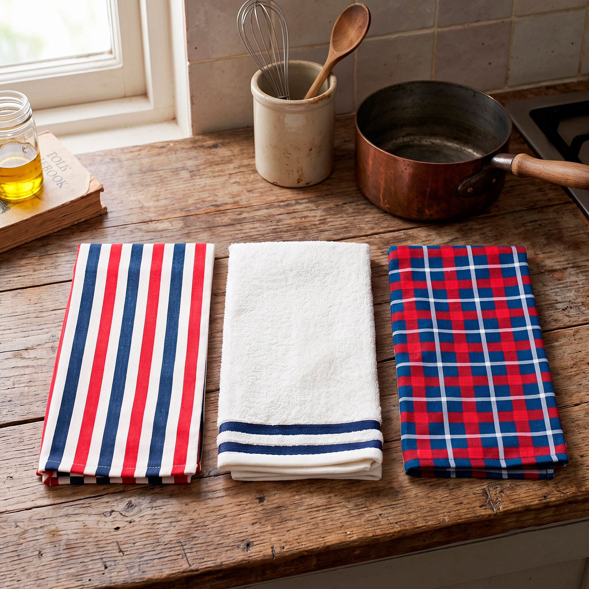 Set 6pzs paños de cocina 50x70cm 400gsm 100%algodón teñido el ganso