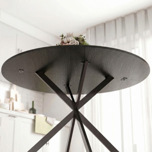 Table ronde style industriel bois métal 4 pers. dia. 100 cm noir