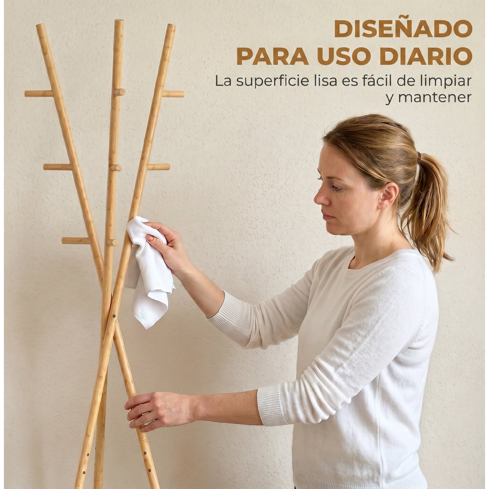 Perchero de Pie de Bambú, Perchero para Ropa con 2 Estantes y 9 Ganchos, Diseño Elegante, para Colgar Bolsas, Sombreros, en Pasillo, Entrada, Dormitorio, 58,5x58,5x176 cm, Natural