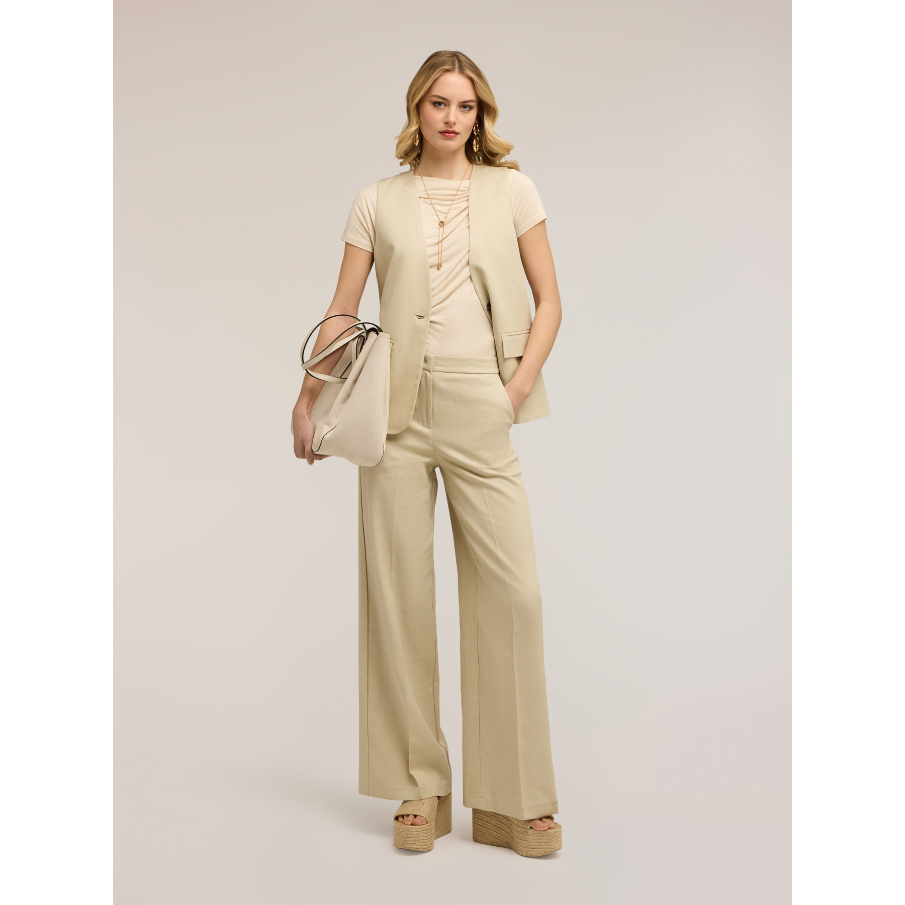 Motivi - Pantaloni palazzo misto lyocell - Beige