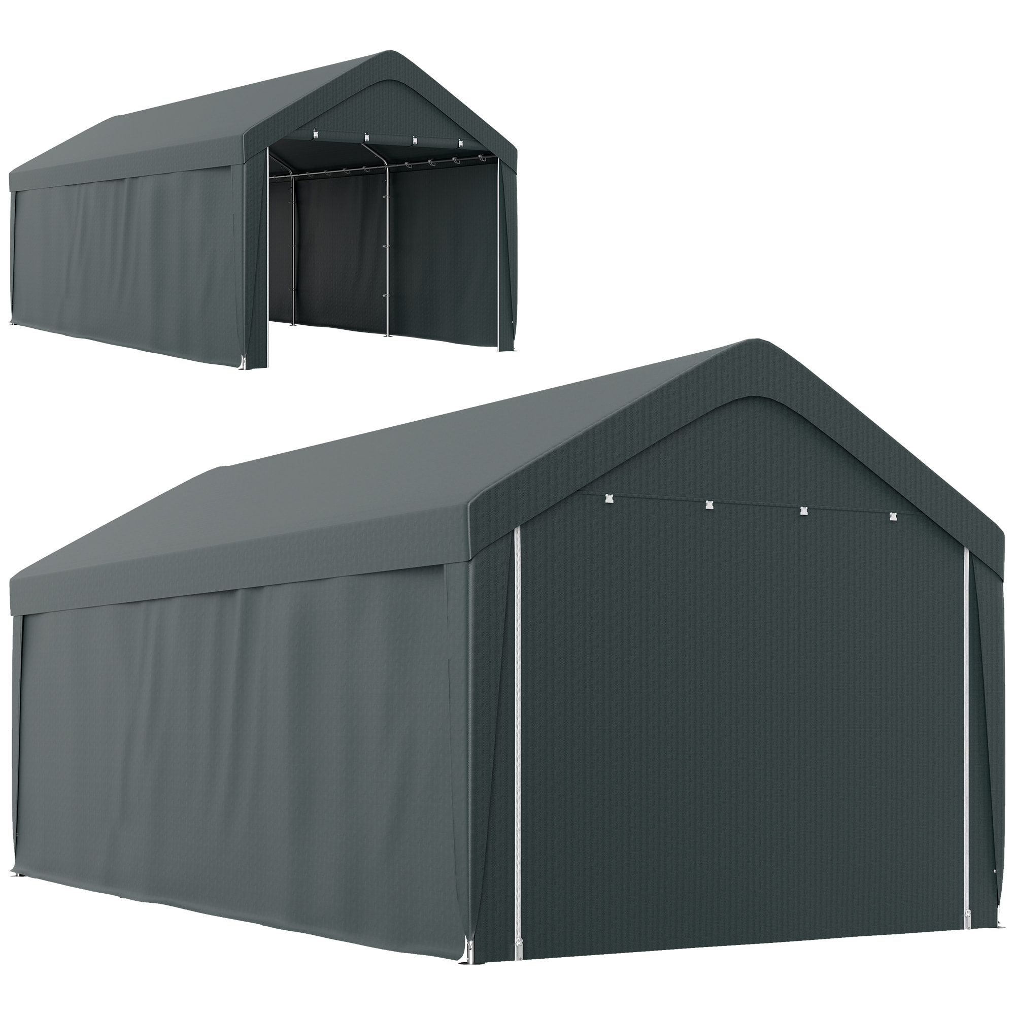 Abri voiture extérieur 2 portes zippées enroulables PE et acier gris