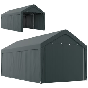 Abri voiture extérieur 2 portes zippées enroulables PE et acier gris