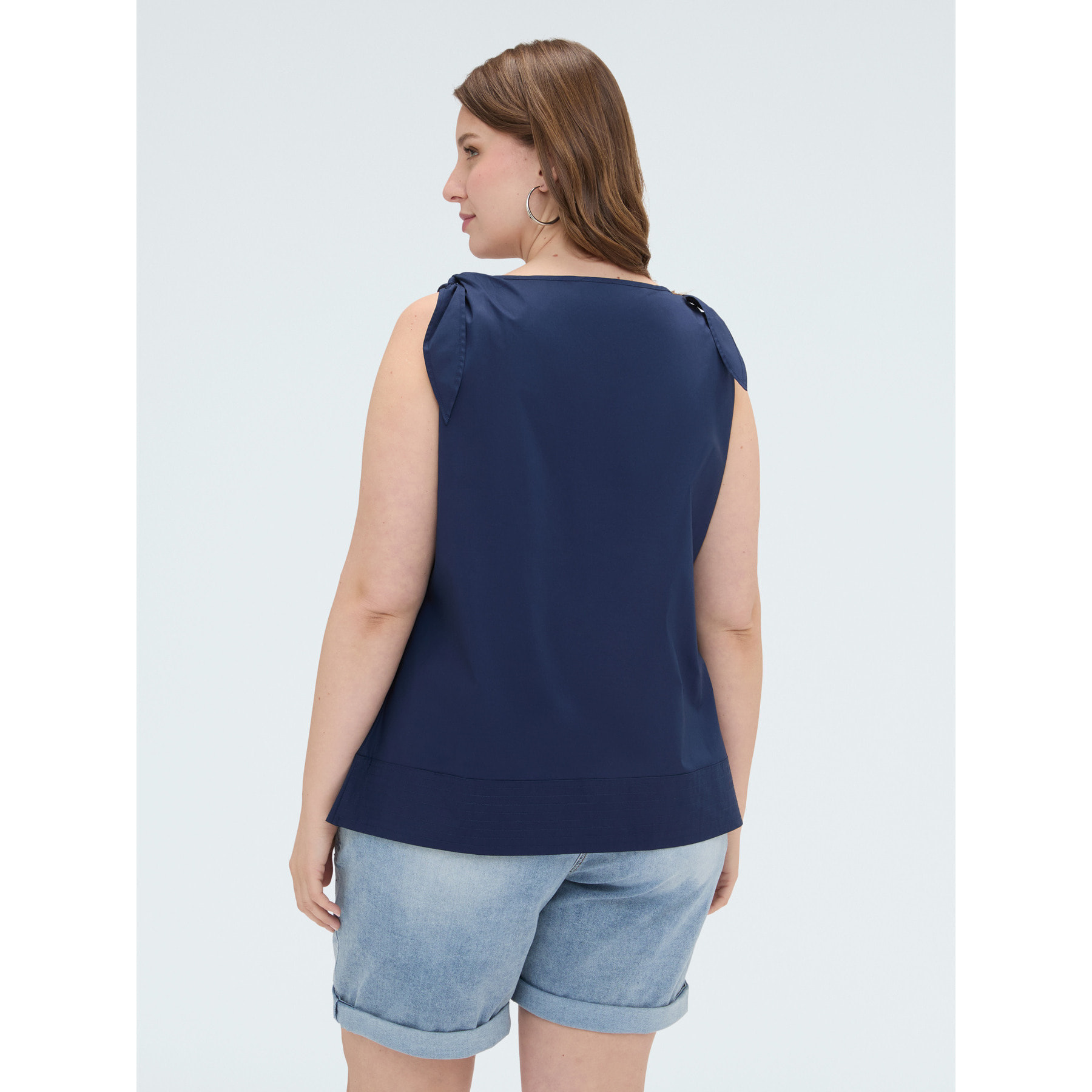 Fiorella Rubino - Top de algodón con lazos en los hombros - Azul