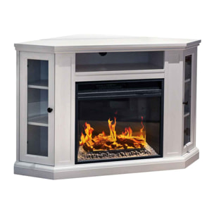 Madison - Camino elettrico angolare da terra 126x78xH83 cm, con effetto fiamma, colore bianco