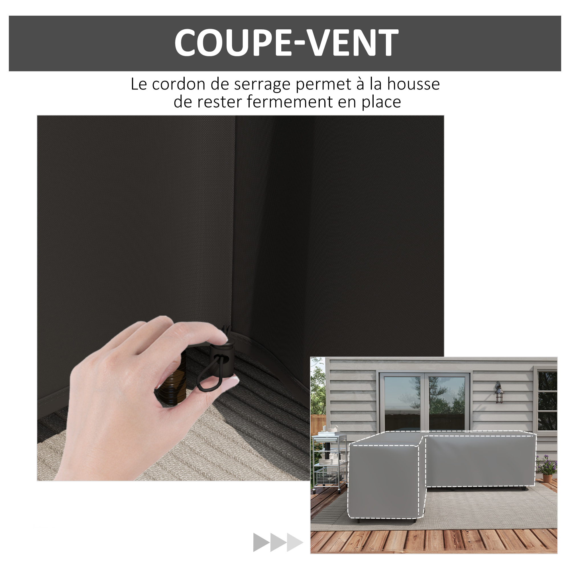 Housse de protection salon de jardin d'angle - imperméable, anti-UV - dim. 250L x 250l x 79H cm - noir
