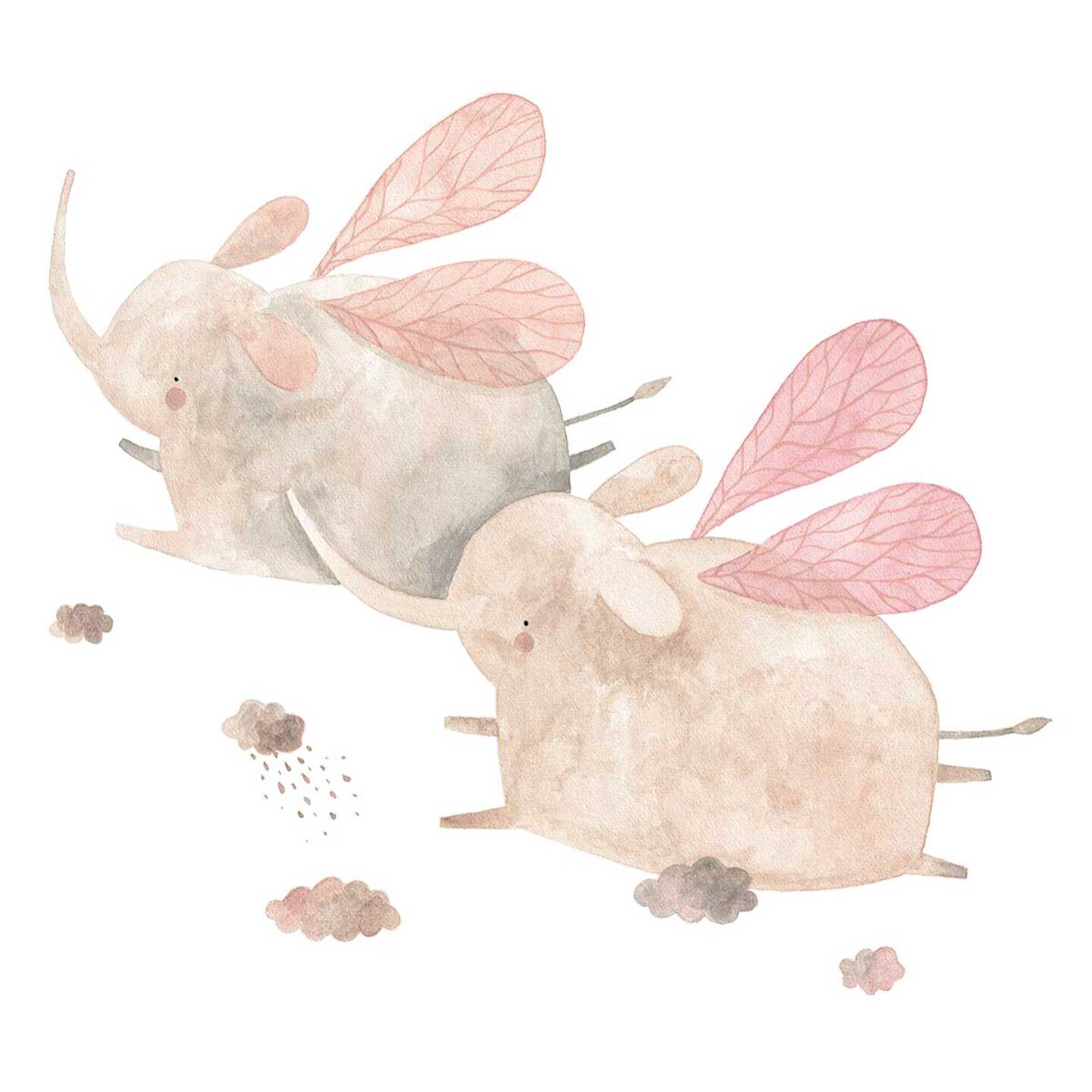 Affiche enfant elephants libellule  Affiche + cadre en bois - Noir