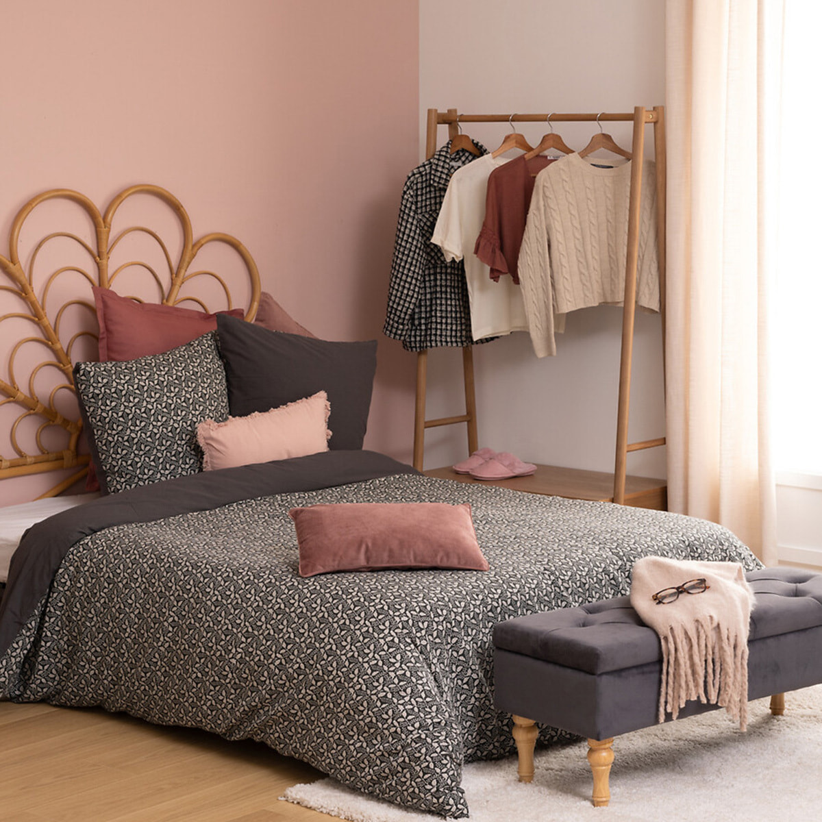 Parure de lit en gaze de coton 240x220cm gris