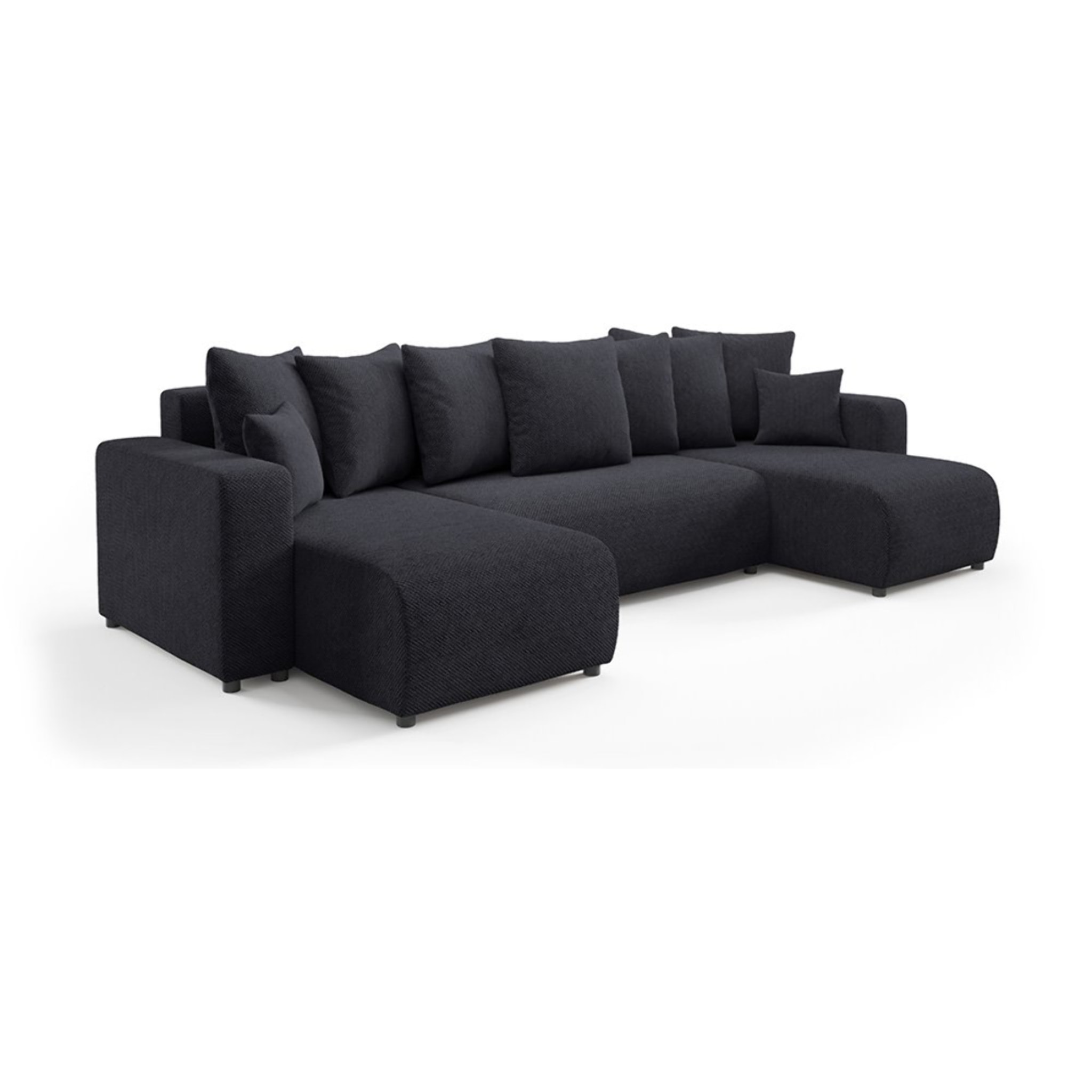GLORIA - Canapé panoramique 6 places en tissu noir