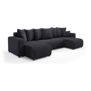 GLORIA - Canapé panoramique 6 places en tissu noir