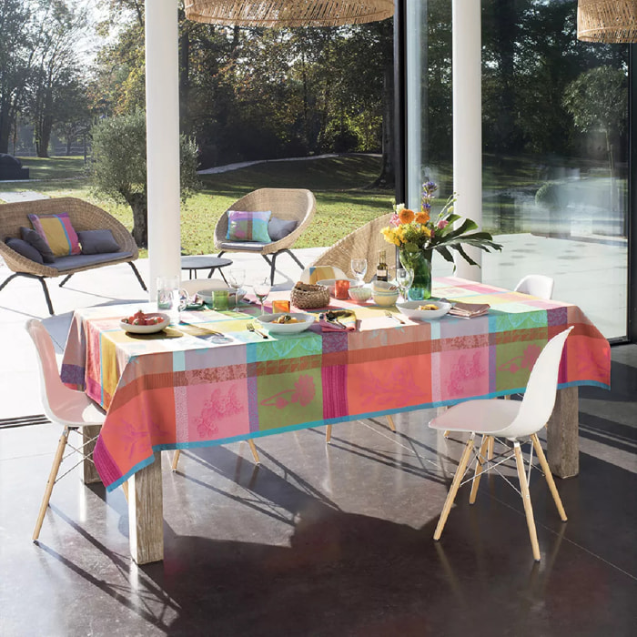 Nappe pur coton motif jacquard multicolore Mille gardenias bourgeons