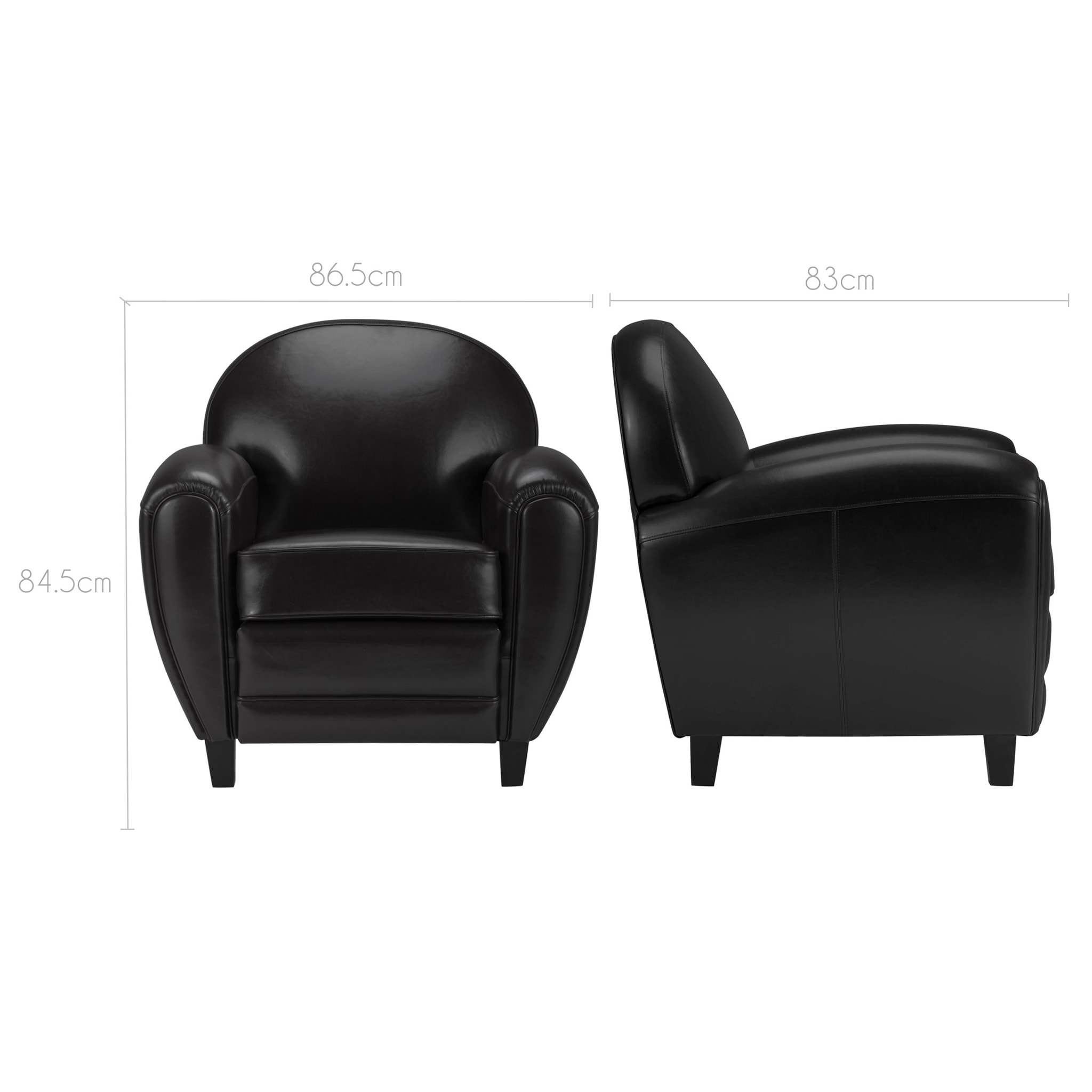 Fauteuil noir en croute de cuir enduite - Club