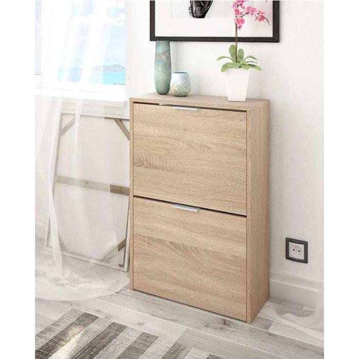 Scarpiera Arafat, Portascarpe salvaspazio a 2 ante, Scarpiera da ingresso , Armadio scarpiera, 50x22h76 cm, Rovere